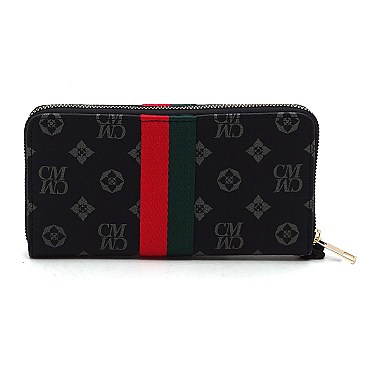 Stylish Queen Bee Stripe Monogram Zip Around Wallet Wristlet