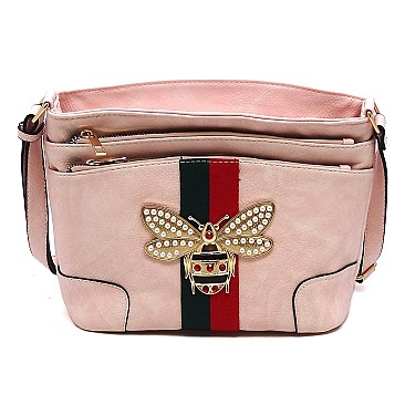 Multi Zip Pocket Queen Bee Stripe Crossbody Bag