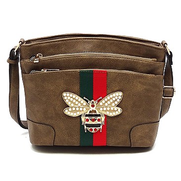 Multi Zip Pocket Queen Bee Stripe Crossbody Bag