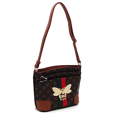 Monogram Queen Bee Stripe Multi Zip Pocket Crossbody Bag