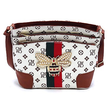 Monogram Queen Bee Stripe Multi Zip Pocket Crossbody Bag