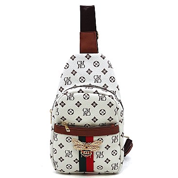 Trendy Queen Bee Stripe Monogram Sling Backpack