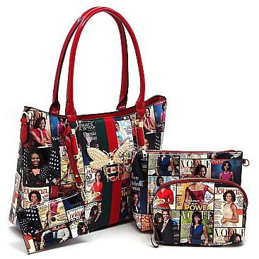 4-in-1 Magazine Cover Collage Queen Bee Stripe Satchel Set