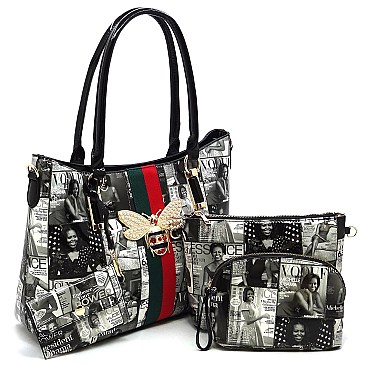 4-in-1 Magazine Cover Collage Queen Bee Stripe Satchel Set