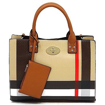 3-in-1 Classic Plaid Check Printed Satchel