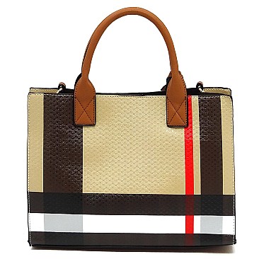3-in-1 Classic Plaid Check Printed Satchel