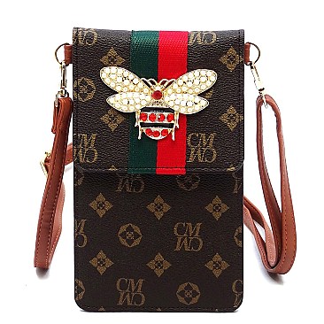 Stylish Queen Bee Stripe Monogram Cell Phone Purse Crossbody Bag