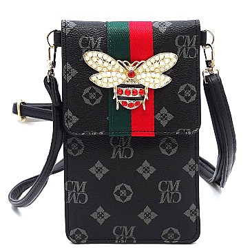 Stylish Queen Bee Stripe Monogram Cell Phone Purse Crossbody Bag