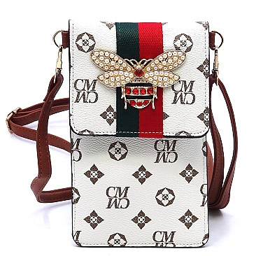 Stylish Queen Bee Stripe Monogram Cell Phone Purse Crossbody Bag