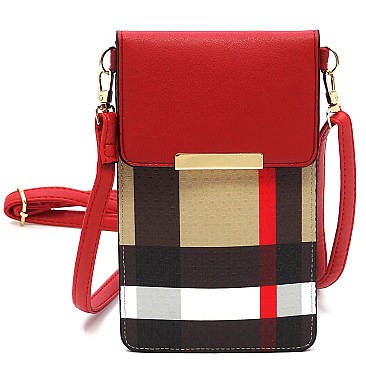 Stylish Tartan Plaid Check Cell Phone Purse Crossbody Bag