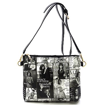 2-in-1 Magazine Cover Collage Bucket Shoulder Bag Hobo Set