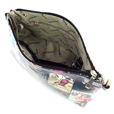 2-in-1 Magazine Cover Collage Bucket Shoulder Bag Hobo Set