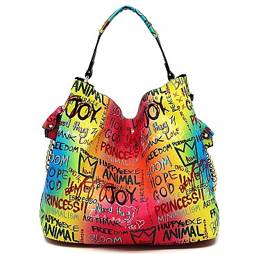 Fashionable Multi Graffiti 2-in-1 Bucket Shoulder Bag Hobo Set