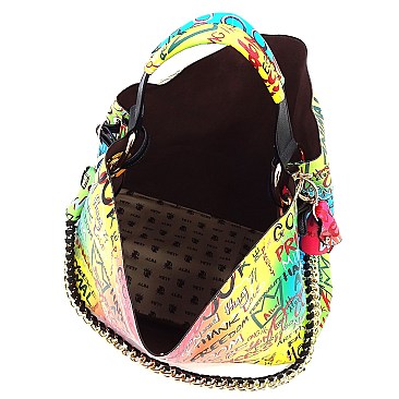 Fashionable Multi Graffiti 2-in-1 Bucket Shoulder Bag Hobo Set