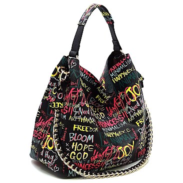 Fashionable Multi Graffiti 2-in-1 Bucket Shoulder Bag Hobo Set