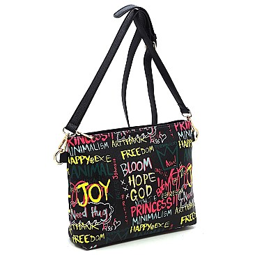 Fashionable Multi Graffiti 2-in-1 Bucket Shoulder Bag Hobo Set