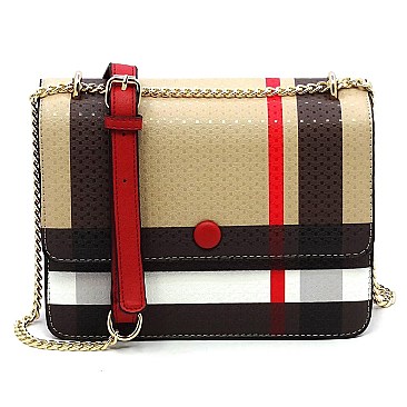 Stylish Tartan Plaid Check Flap Crossbody Bag