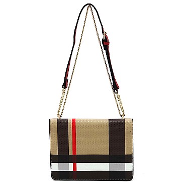 Stylish Tartan Plaid Check Flap Crossbody Bag