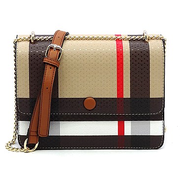 Stylish Tartan Plaid Check Flap Crossbody Bag