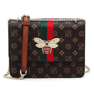 Monogram Queen Bee StripeFlap Crossbody Bag