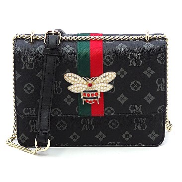 Monogram Queen Bee StripeFlap Crossbody Bag