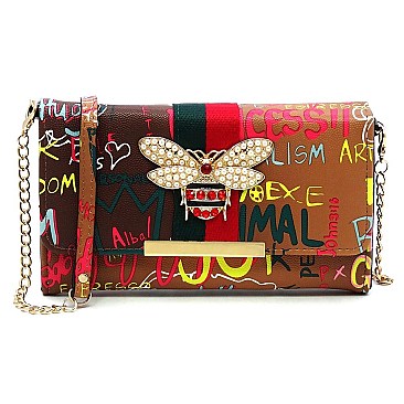 Queen Bee Stripe Graffiti Crossbody - Wallet