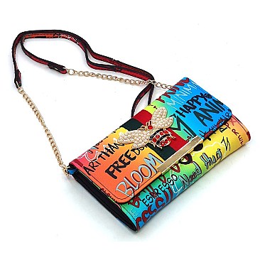 Queen Bee Stripe Graffiti Crossbody - Wallet