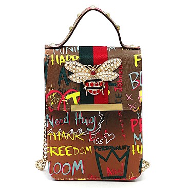 Queen Bee Stripe Graffiti Mini Crossbody Bag