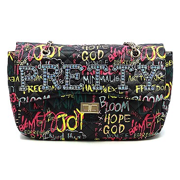 Quilted Graffiti Bag with Crystal Stonned word "PRETTY"