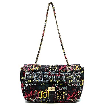 Quilted Graffiti Bag with Crystal Stonned word "PRETTY"