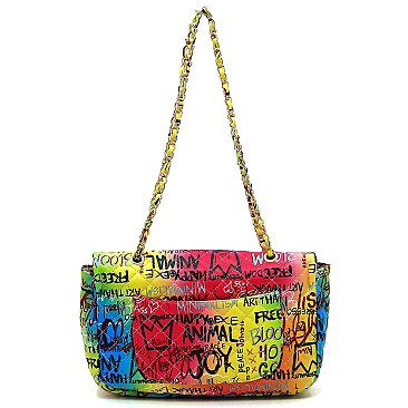 Quilted Graffiti Bag with Crystal Stonned word "PRETTY"