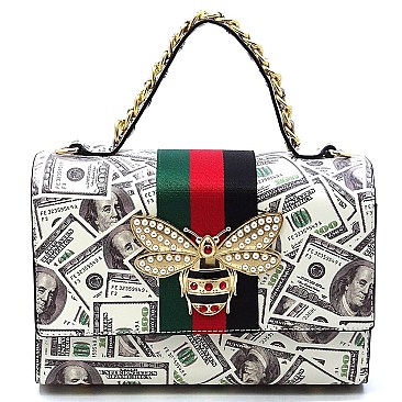 100 Dollar Bills C-Notes Queen Bee Stripe 2-in-1 Boxy Satchel