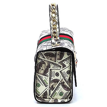 100 Dollar Bills C-Notes Queen Bee Stripe 2-in-1 Boxy Satchel