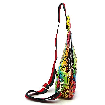Fashionable Multi Graffiti Sling Backpack