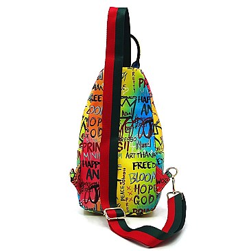 Fashionable Multi Graffiti Sling Backpack