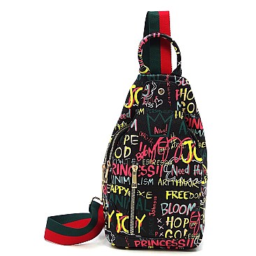 Fashionable Multi Graffiti Sling Backpack