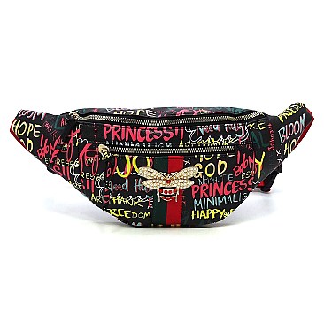 Fashion Multi Graffiti Queen Bee Stripe Fanny Pack Waist Bag