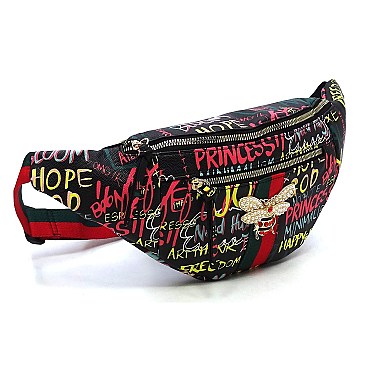 Fashion Multi Graffiti Queen Bee Stripe Fanny Pack Waist Bag