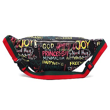 Fashion Multi Graffiti Queen Bee Stripe Fanny Pack Waist Bag