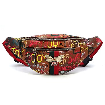 Fashion Multi Graffiti Queen Bee Stripe Fanny Pack Waist Bag