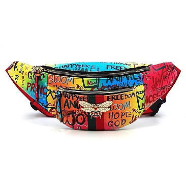 Fashion Multi Graffiti Queen Bee Stripe Fanny Pack Waist Bag