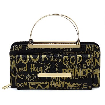 Trendy Multi Graffiti Print Round Top Handle Crossbody Bag Clutch Wallet