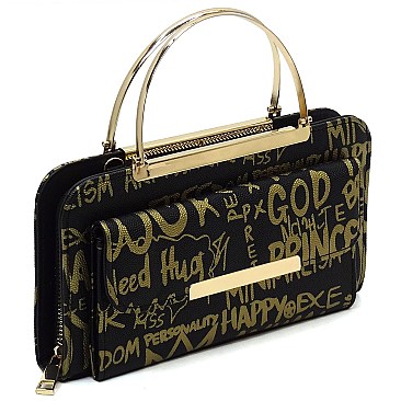 Trendy Multi Graffiti Print Round Top Handle Crossbody Bag Clutch Wallet