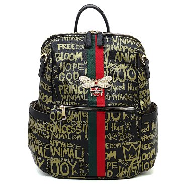 BEE STRIP ACCENT GRAFFITI  Fashion Backpack