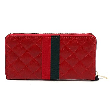 Stylish Queen Bee Stripe Quilted Zip Around Wallet Wristlet