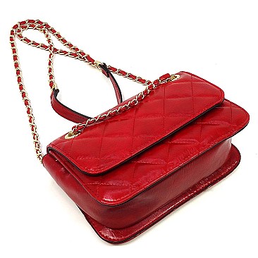 Fashion Quilted Patent Flap Over Crossbody