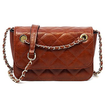 Fashion Quilted Patent Flap Over Crossbody