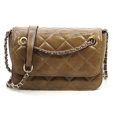 Fashion Quilted Patent Flap Over Crossbody