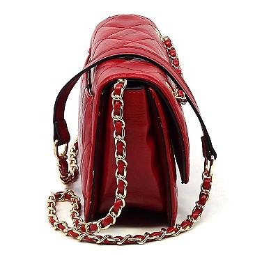 Fashion Quilted Patent Flap Over Crossbody