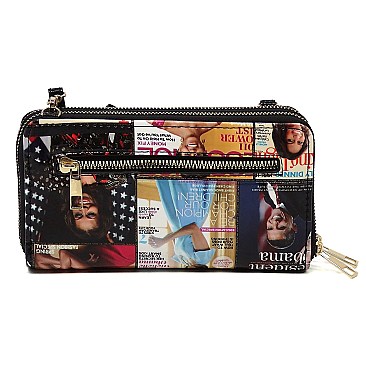Magazine Cover Collage Crossbody Wallet Cell Phone Purse